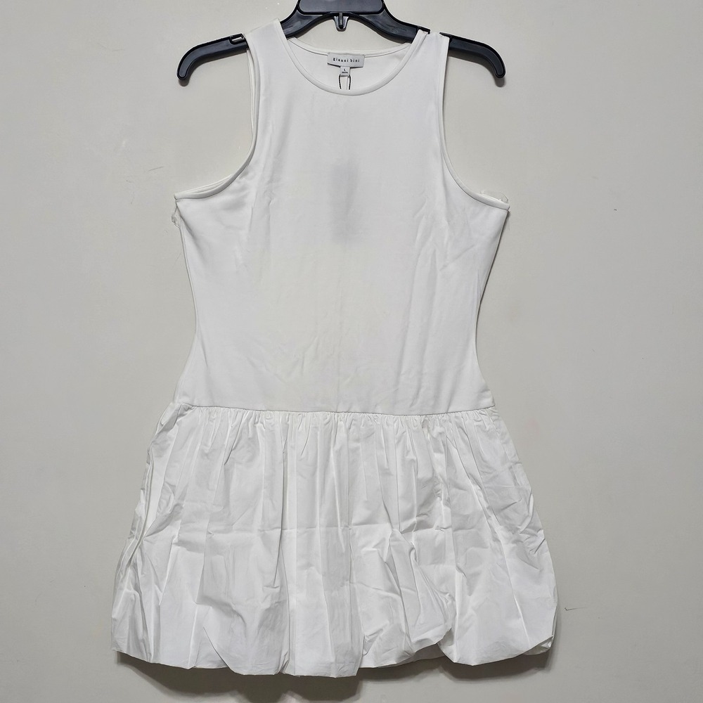 Gianni Bini Women's Dress Large White Crew Neck Sleeveless Mini Bubble Hem 0643 - Picture 3 of 12